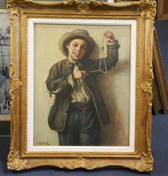 Jeremy Lettwill (b.1912), oil on canvas, Boy playing a triangle, signed, 50 x 40cm